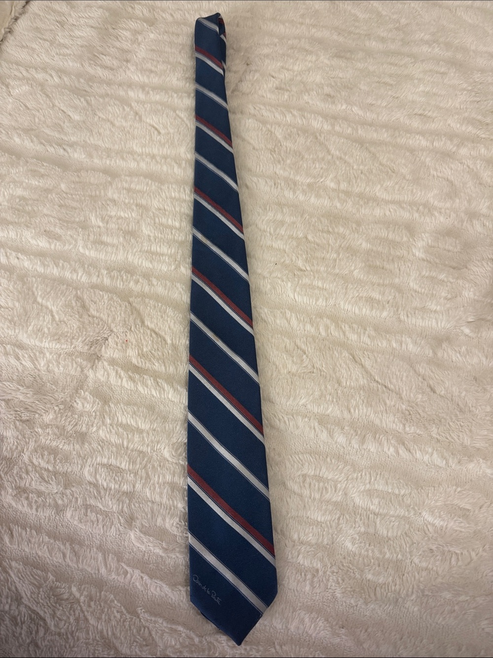Oscar de la Renta Navy Tie with White and Red Stripes